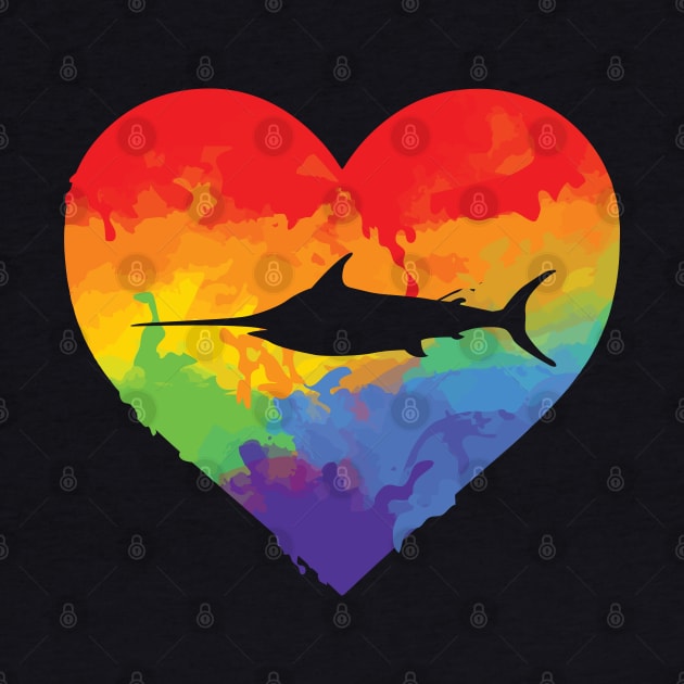 Swordfish Watercolor Art Rainbow Heart for Swordfish Lover by jkshirts